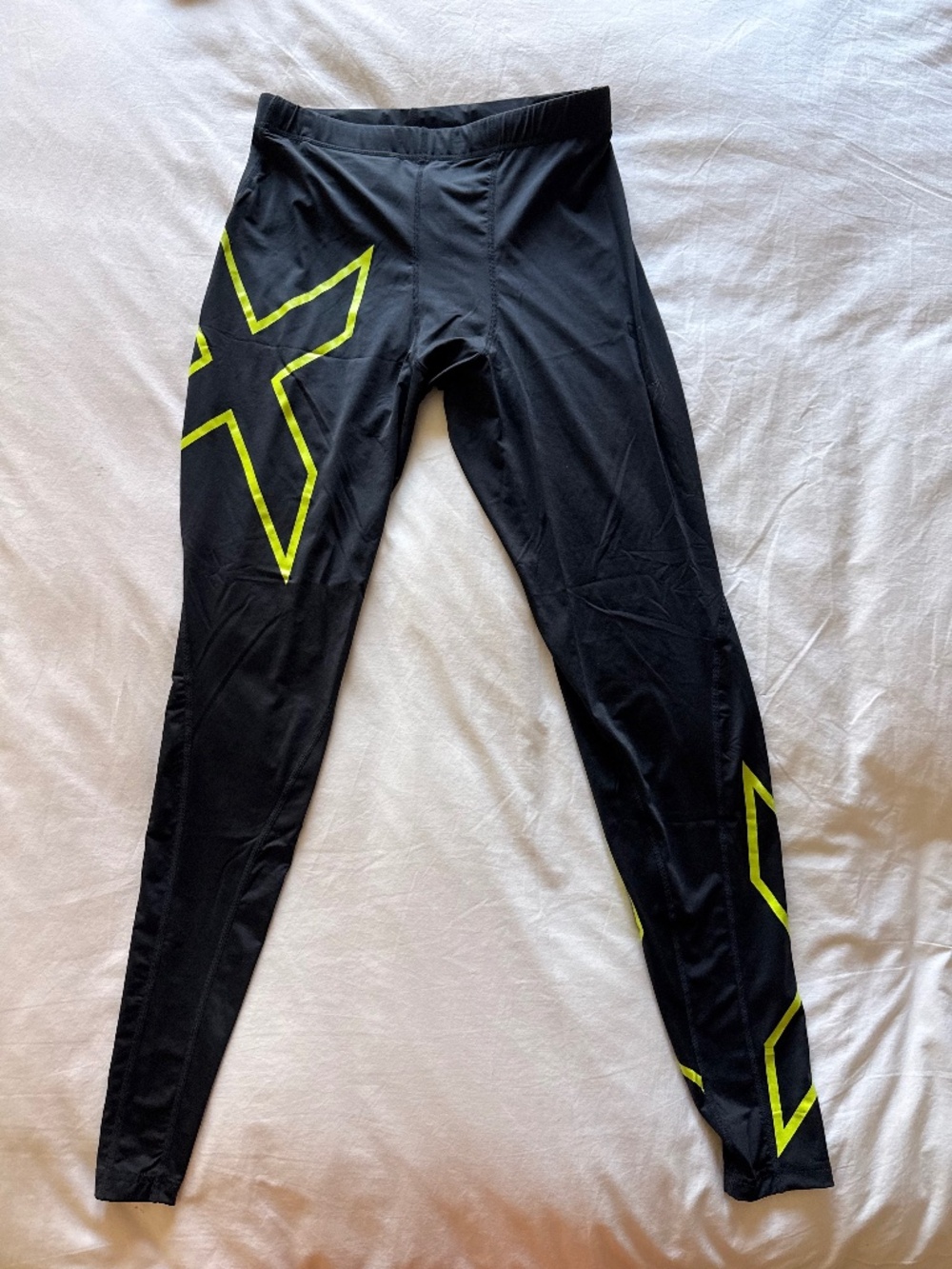 2XU Men's XLT Compression Tights Black Neon Running Gym Training Leggings